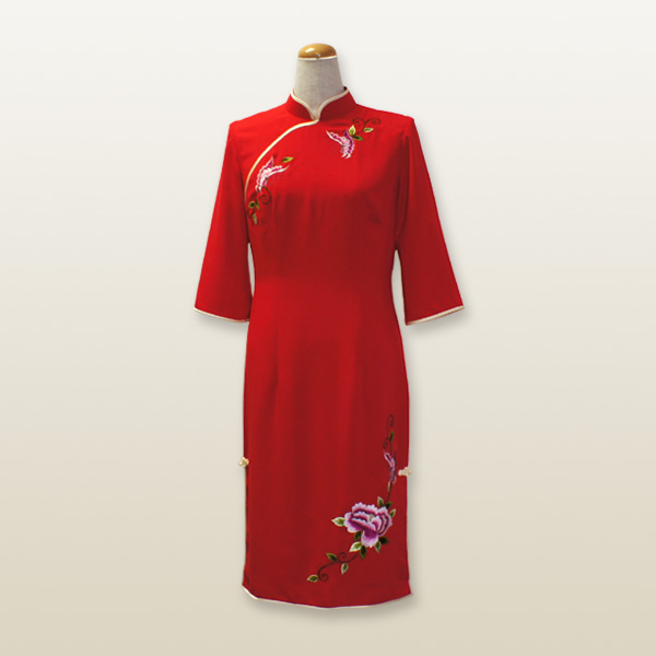 中華刺繍チャイナドレス Sサイズ 7号 チャイナレッド
