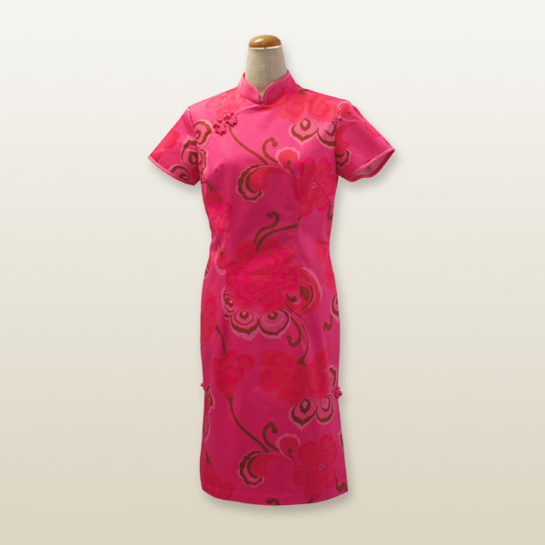 花柄チャイナドレス XLサイズ 13号 ピンク