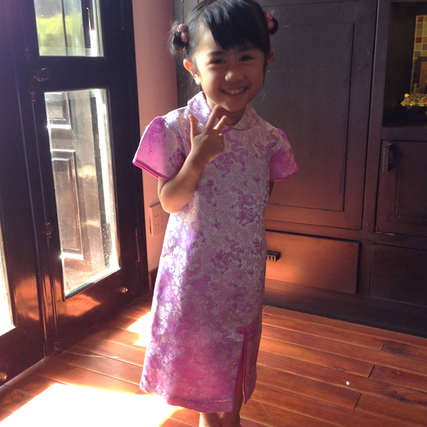 子供用 丸襟チャイナドレス 半袖 セミロング丈 ３歳～９歳 女児 小学生