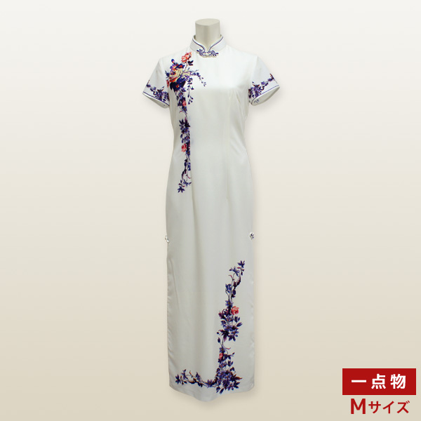花柄チャイナドレス Mサイズ 9号 ホワイト